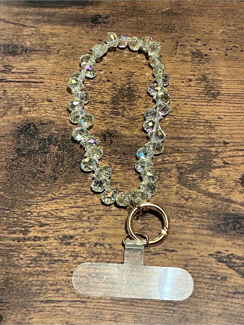 Crystal Beaded Phone Wristlet in Clear & Gold